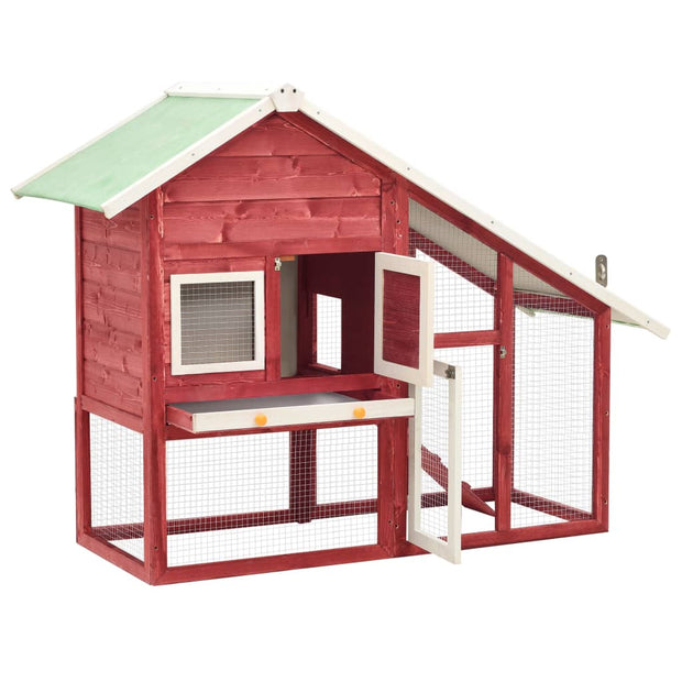 Rabbit Hutch Red and White 55.1"x24.8"x47.2" Solid Firwood