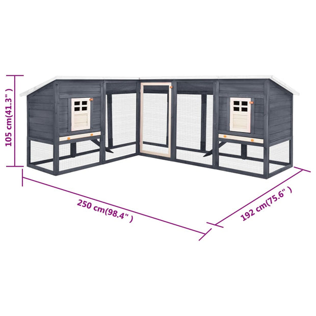 Outdoor Rabbit Hutch with Run Gray and White Solid Fir Wood