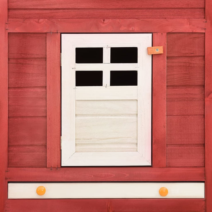 Outdoor Rabbit Hutch with Run Red and White Solid Fir Wood