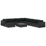 9 Piece Patio Lounge Set with Cushions Poly Rattan Black