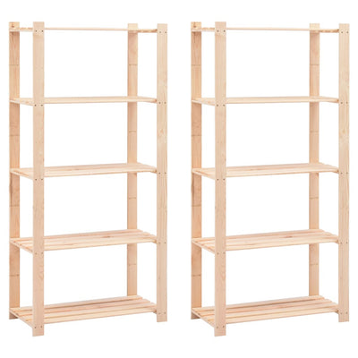 5-Tier Storage Racks 2 pcs 31.5"x15"x66.9" Solid Pinewood 551.2 lb