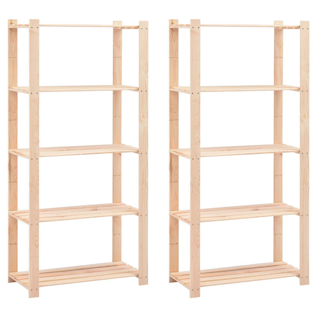 5-Tier Storage Racks 2 pcs 31.5"x15"x66.9" Solid Pinewood 551.2 lb