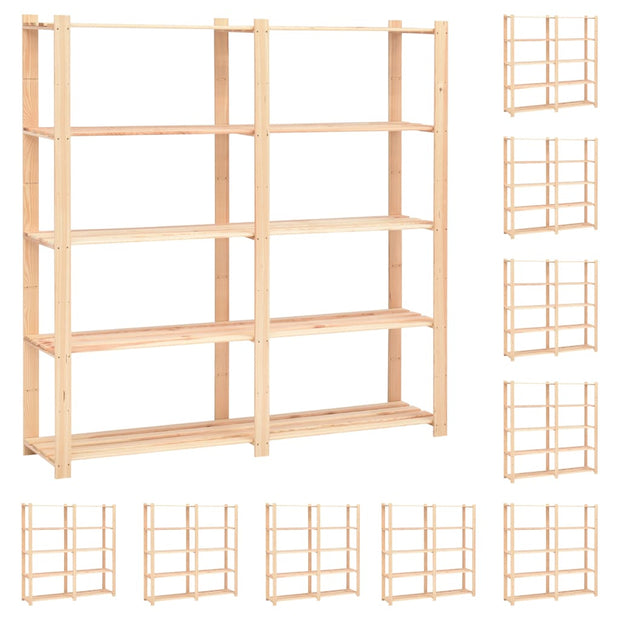 5-Tier Storage Racks 10 pcs 66.9"x15"x66.9" Solid Pinewood 1102.3 lb