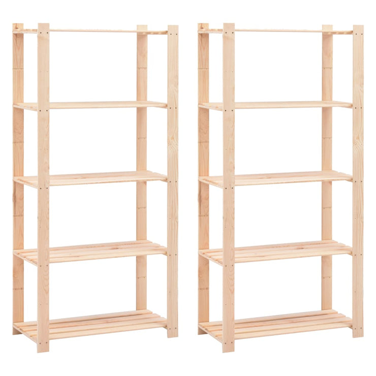 5-Tier Storage Racks 2 pcs 31.5"x15"x66.9" Solid Pinewood 551.2 lb