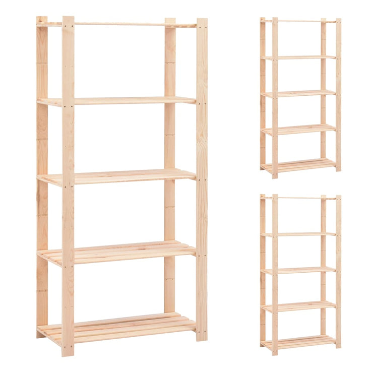 5-Tier Storage Racks 3 pcs 31.5"x15"x66.9" Solid Pinewood 551.2 lb