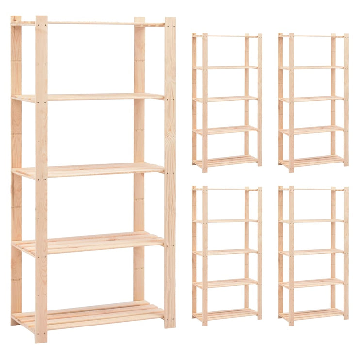 5-Tier Storage Racks 5 pcs 31.5"x15"x66.9" Solid Pinewood 551.2 lb