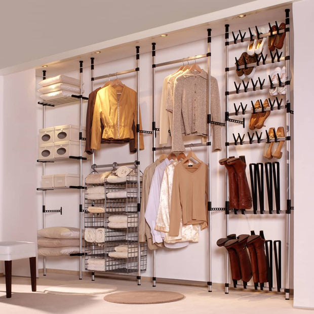 Telescopic Wardrobe System with Rods and Shelf Aluminum