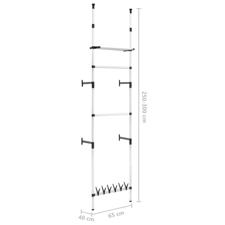 Telescopic Wardrobe System with Rods and Shelf Aluminum