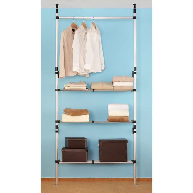 Telescopic Wardrobe System with Rods and Shelf Aluminum