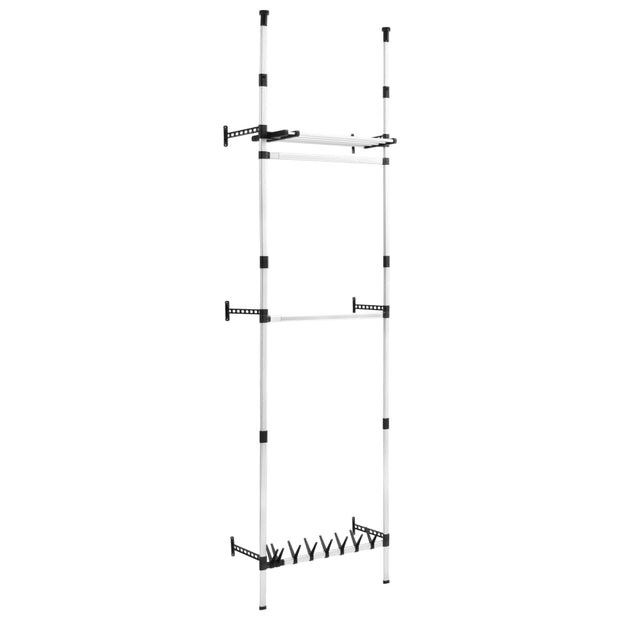 Telescopic Wardrobe System with Rods and Shelf Aluminum