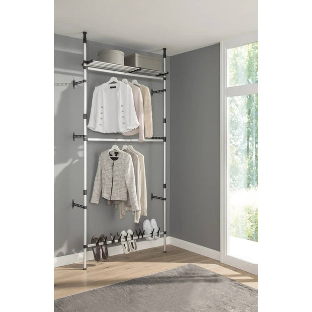 Telescopic Wardrobe System with Rods and Shelf Aluminum