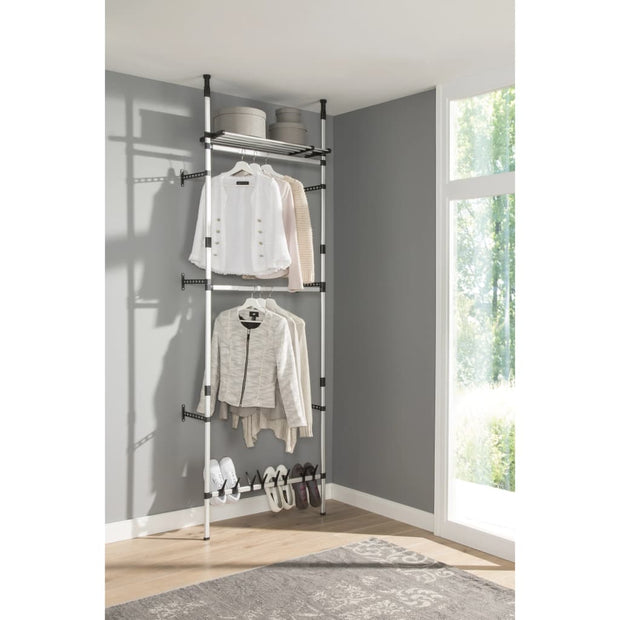 Telescopic Wardrobe System with Rods and Shelf Aluminum