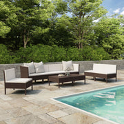 9 Piece Patio Lounge Set with Cushions Poly Rattan Brown