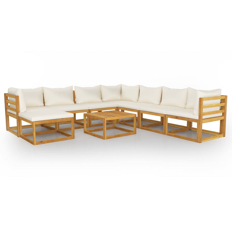 9 Piece Patio Lounge Set with Cushion Cream Solid Acacia Wood