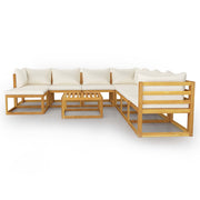 9 Piece Patio Lounge Set with Cushion Cream Solid Acacia Wood