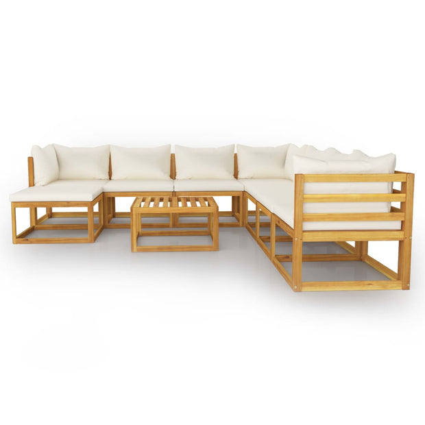 9 Piece Patio Lounge Set with Cushion Cream Solid Acacia Wood