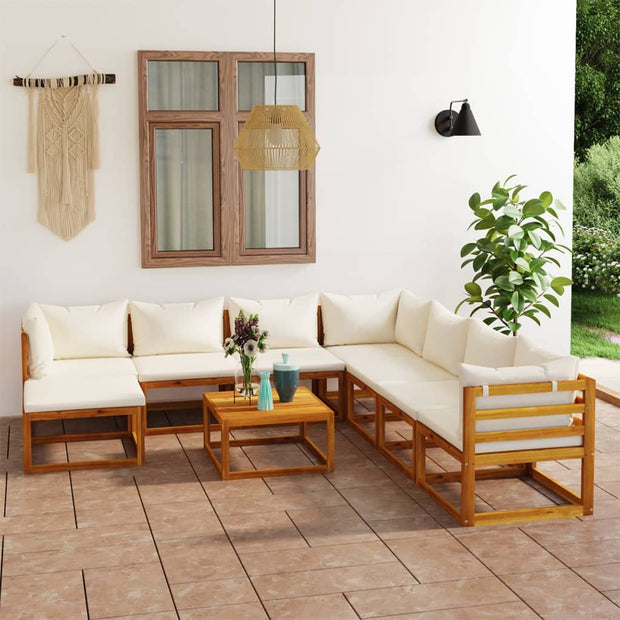 9 Piece Patio Lounge Set with Cushion Cream Solid Acacia Wood