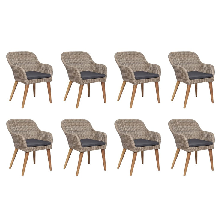 9 Piece Patio Dining Set with Cushions Poly Rattan