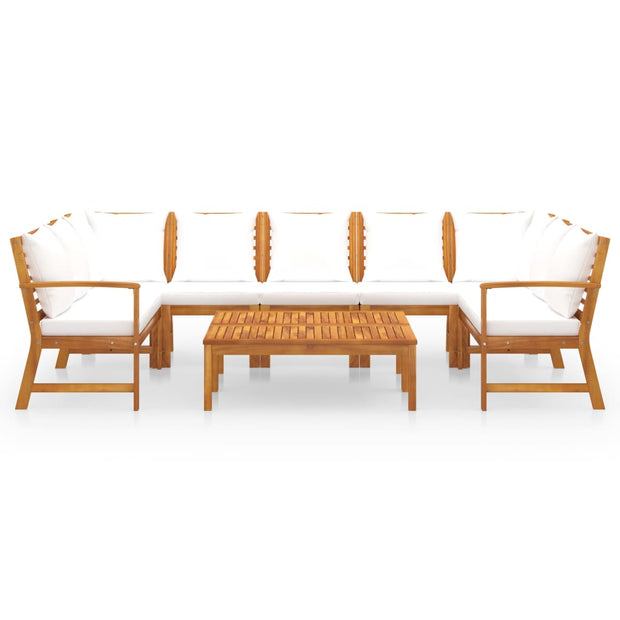 9 Piece Patio Lounge Set with Cushion Cream Solid Acacia Wood