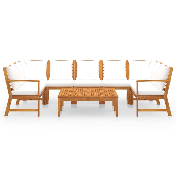 9 Piece Patio Lounge Set with Cushion Cream Solid Acacia Wood