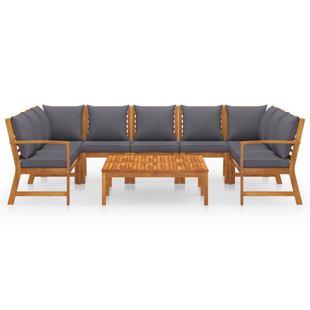 9 Piece Patio Lounge Set with Cushion Solid Acacia Wood