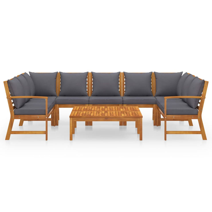 9 Piece Patio Lounge Set with Cushion Solid Acacia Wood