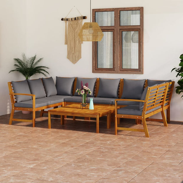 9 Piece Patio Lounge Set with Cushion Solid Acacia Wood