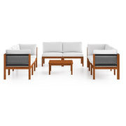 9 Piece Patio Lounge Set with Cushions Cream Solid Acacia Wood