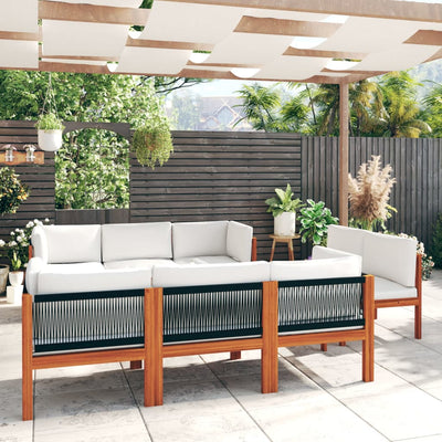 9 Piece Patio Lounge Set with Cushions Cream Solid Acacia Wood