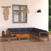 9 Piece Patio Lounge Set with Dark Gray Cushions Acacia Wood