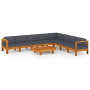 9 Piece Patio Lounge Set with Dark Gray Cushions Acacia Wood