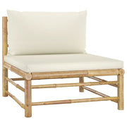 9 Piece Patio Lounge Set with Cream White Cushions Bamboo