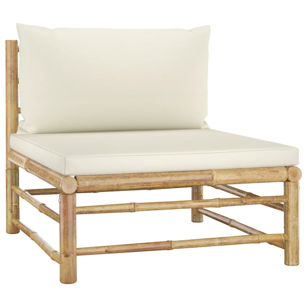 9 Piece Patio Lounge Set with Cream White Cushions Bamboo