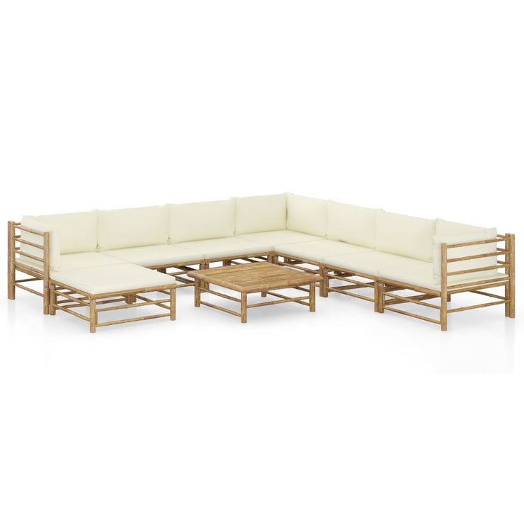 9 Piece Patio Lounge Set with Cream White Cushions Bamboo