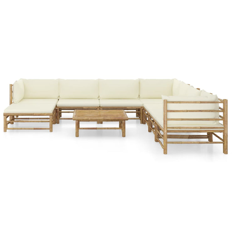 9 Piece Patio Lounge Set with Cream White Cushions Bamboo