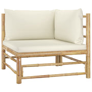 9 Piece Patio Lounge Set with Cream White Cushions Bamboo