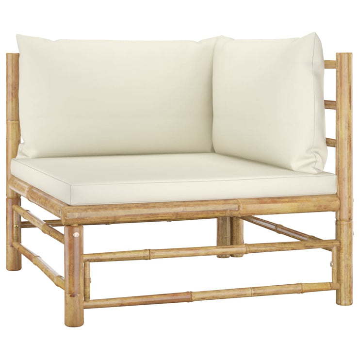 9 Piece Patio Lounge Set with Cream White Cushions Bamboo