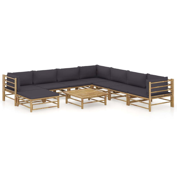 9 Piece Patio Lounge Set with Dark Gray Cushions Bamboo