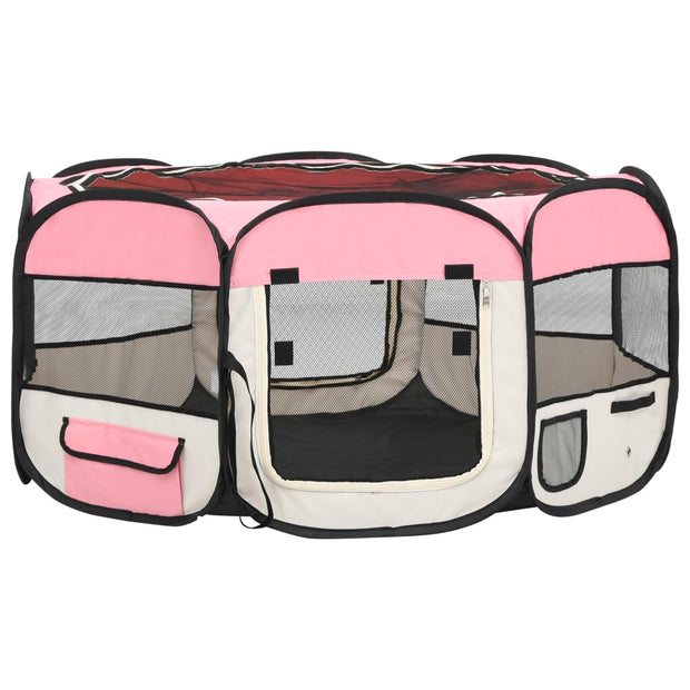 Foldable Dog Playpen with Carrying Bag Pink 57.1"x57.1"x24"