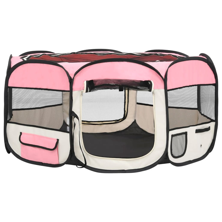 Foldable Dog Playpen with Carrying Bag Pink 57.1"x57.1"x24"