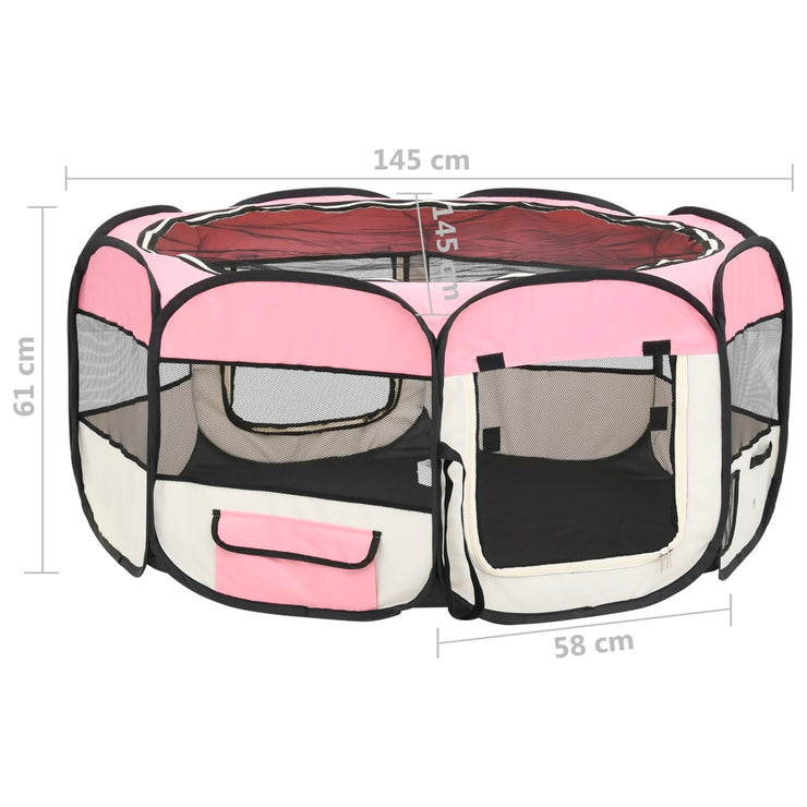 Foldable Dog Playpen with Carrying Bag Pink 57.1"x57.1"x24"