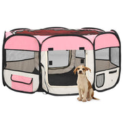 Foldable Dog Playpen with Carrying Bag Pink 57.1"x57.1"x24"