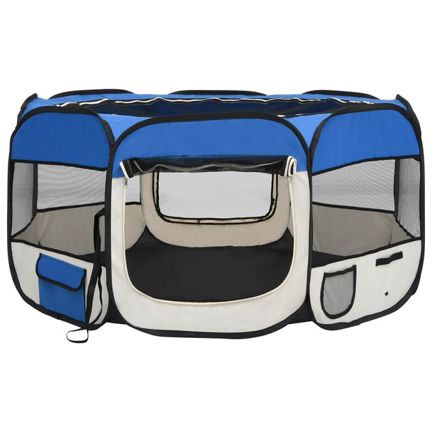 Foldable Dog Playpen with Carrying Bag Blue 49.2"x49.2"x24"