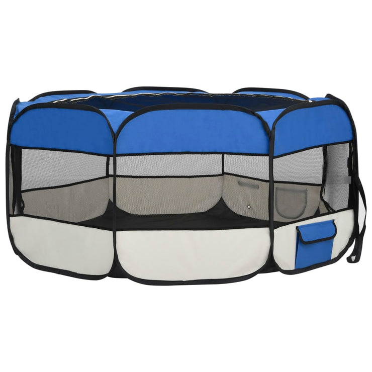 Foldable Dog Playpen with Carrying Bag Blue 57.1"x57.1"x24"