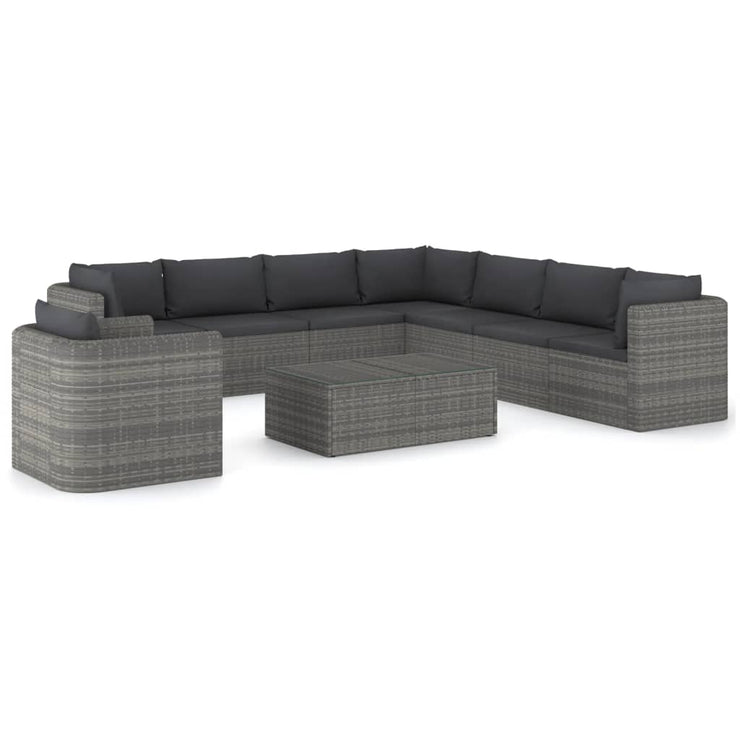 9 Piece Patio Lounge Set with Cushions Poly Rattan Gray