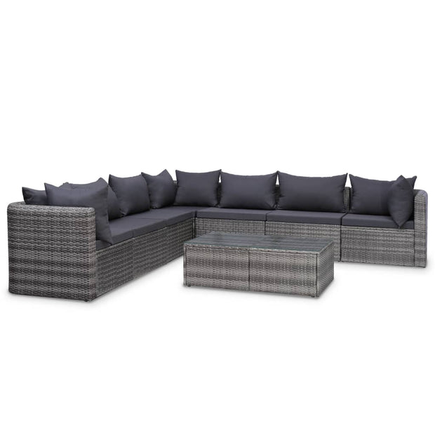 9 Piece Patio Lounge Set with Cushions Poly Rattan Gray