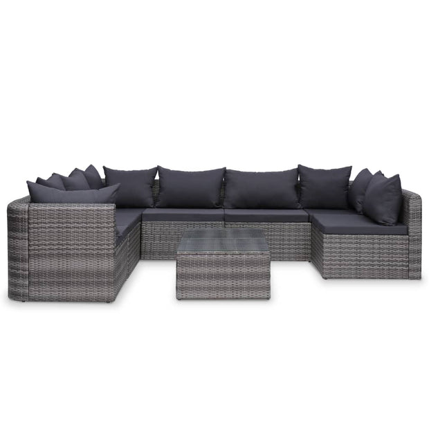 9 Piece Patio Lounge Set with Cushions Poly Rattan Gray