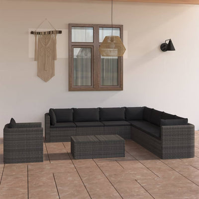 9 Piece Patio Lounge Set with Cushions Poly Rattan Gray