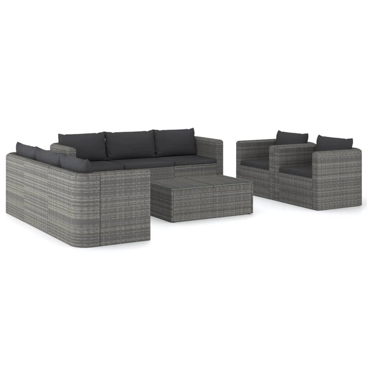 9 Piece Patio Lounge Set with Cushions Poly Rattan Gray