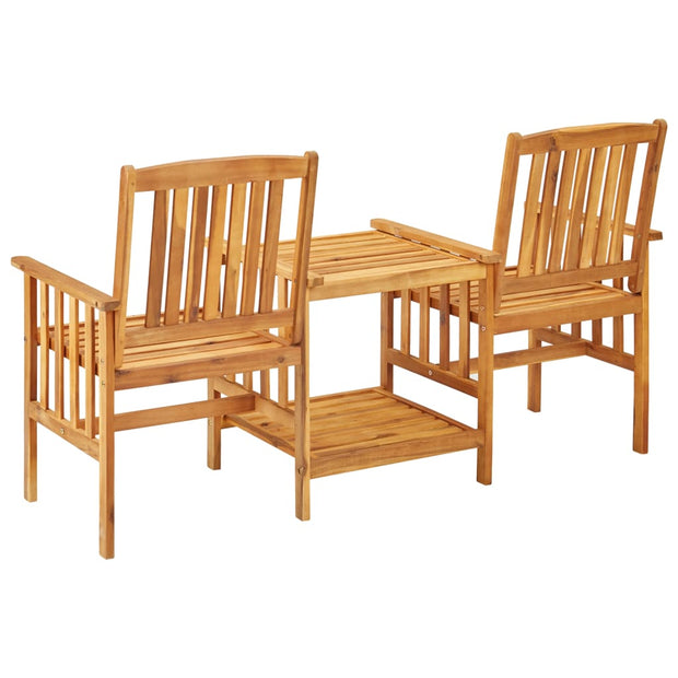 Patio Chairs with Tea Table and Cushions Solid Acacia Wood